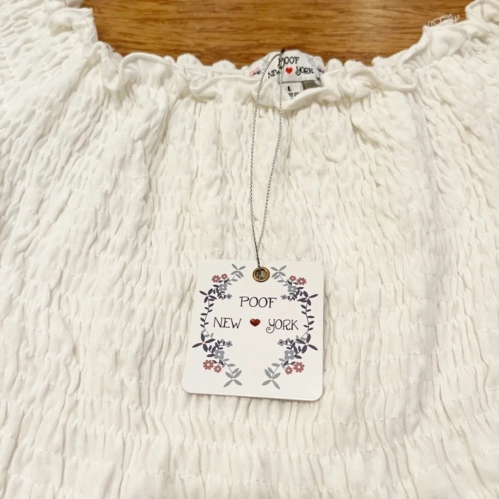 NWT! Brand New White Off The Shoulder Stretchy Dress. Poof New York. Size Large - Picture 3 of 9